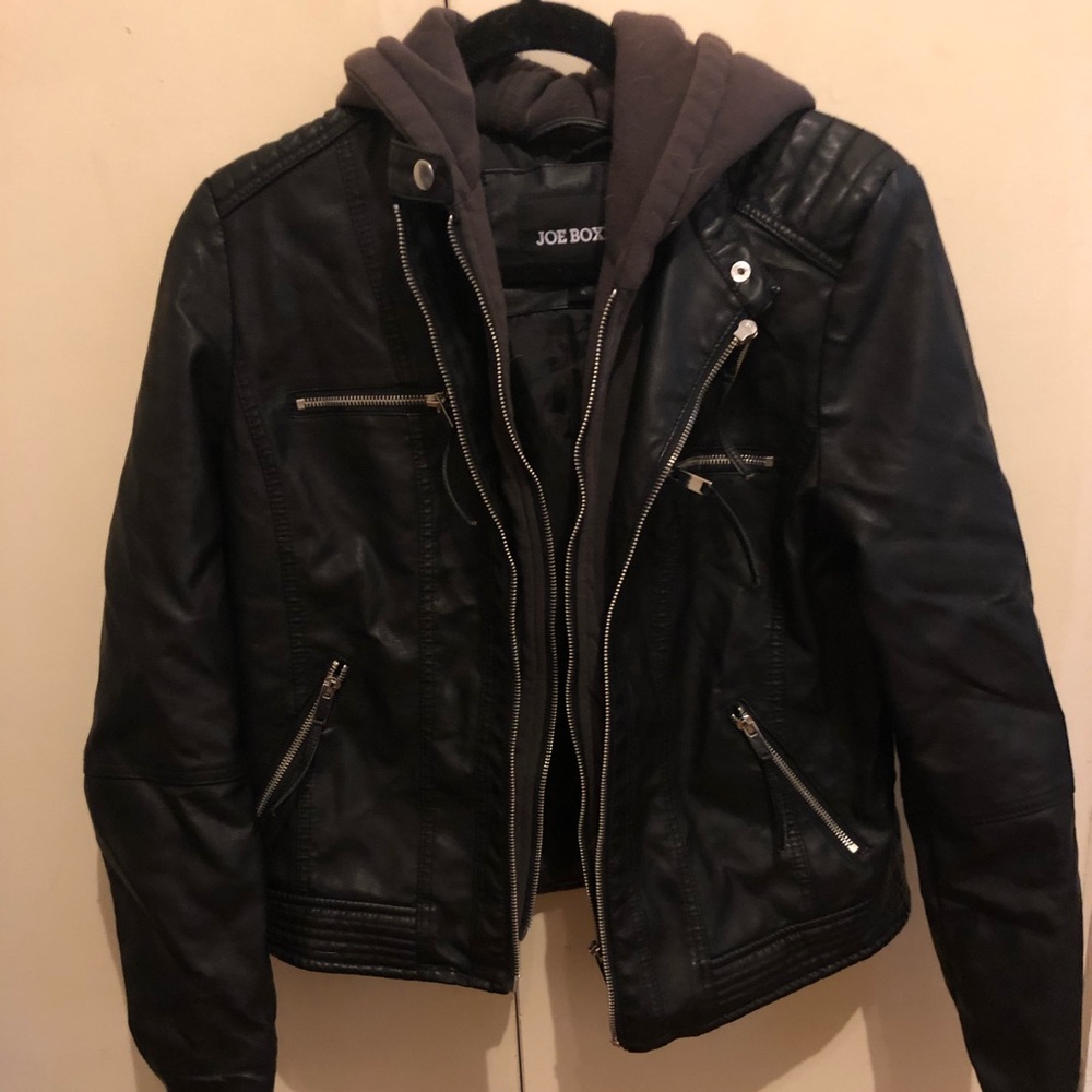 Faux leather jacket with hood